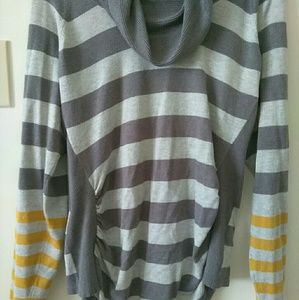 Cowl neck light weight stripe sweater